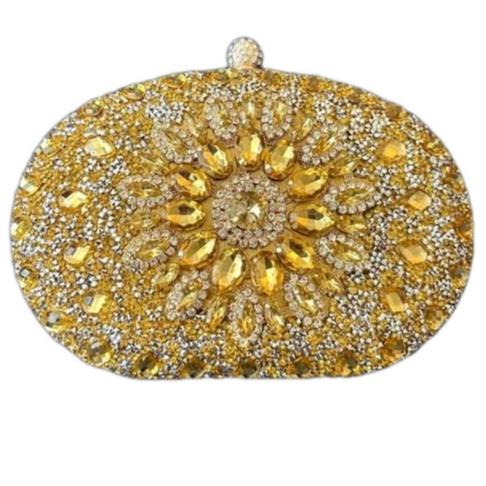 NEW RAMLA Gold Rhinestone Luxury Prom Wedding Gala Handle & Chain Clutch Purse - Picture 2 of 6